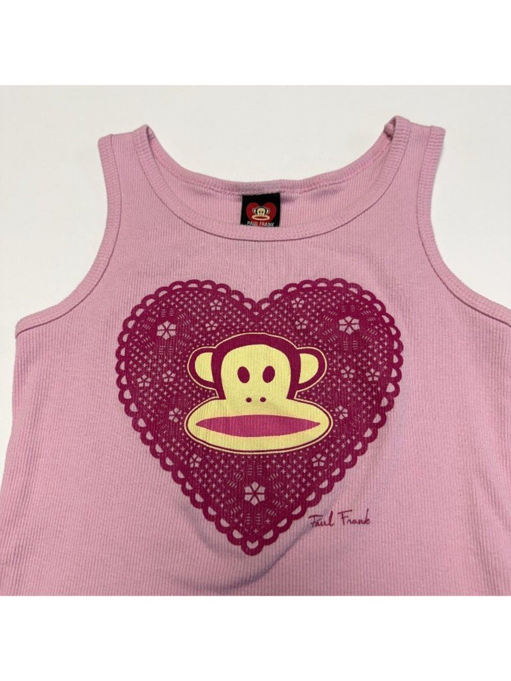 Y2K Paul Frank Tank Top Juniors Medium M Pink Julius Monkey Heart Made in USA